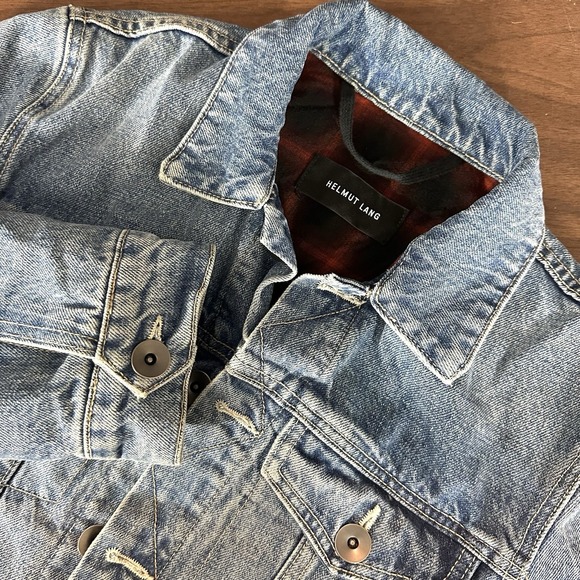 Helmut Lang Wool Cashmere Flannel Lined Trucker Denim Jean Jacket Womens Small - Picture 1 of 9